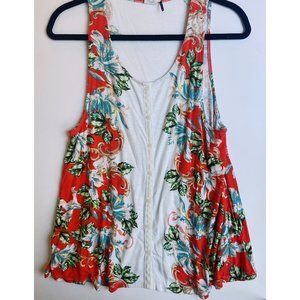 Anthropologie Tank Swing Floral Button Detail